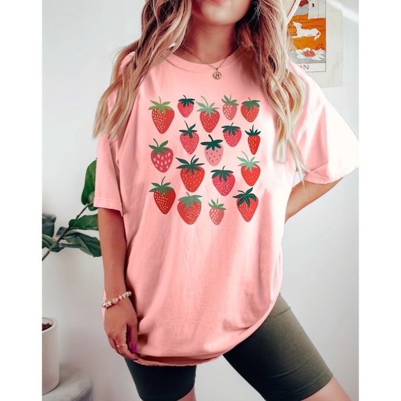 kelzposh Tops - NEW Pink Strawberry Patch Tee Shirt! SZ. Lrg